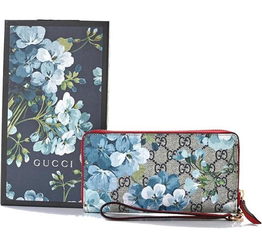 GUCCI GG Blooms Long Wallet “Floral Flower”  Round Zipper (Blue Beige) (Preowned)